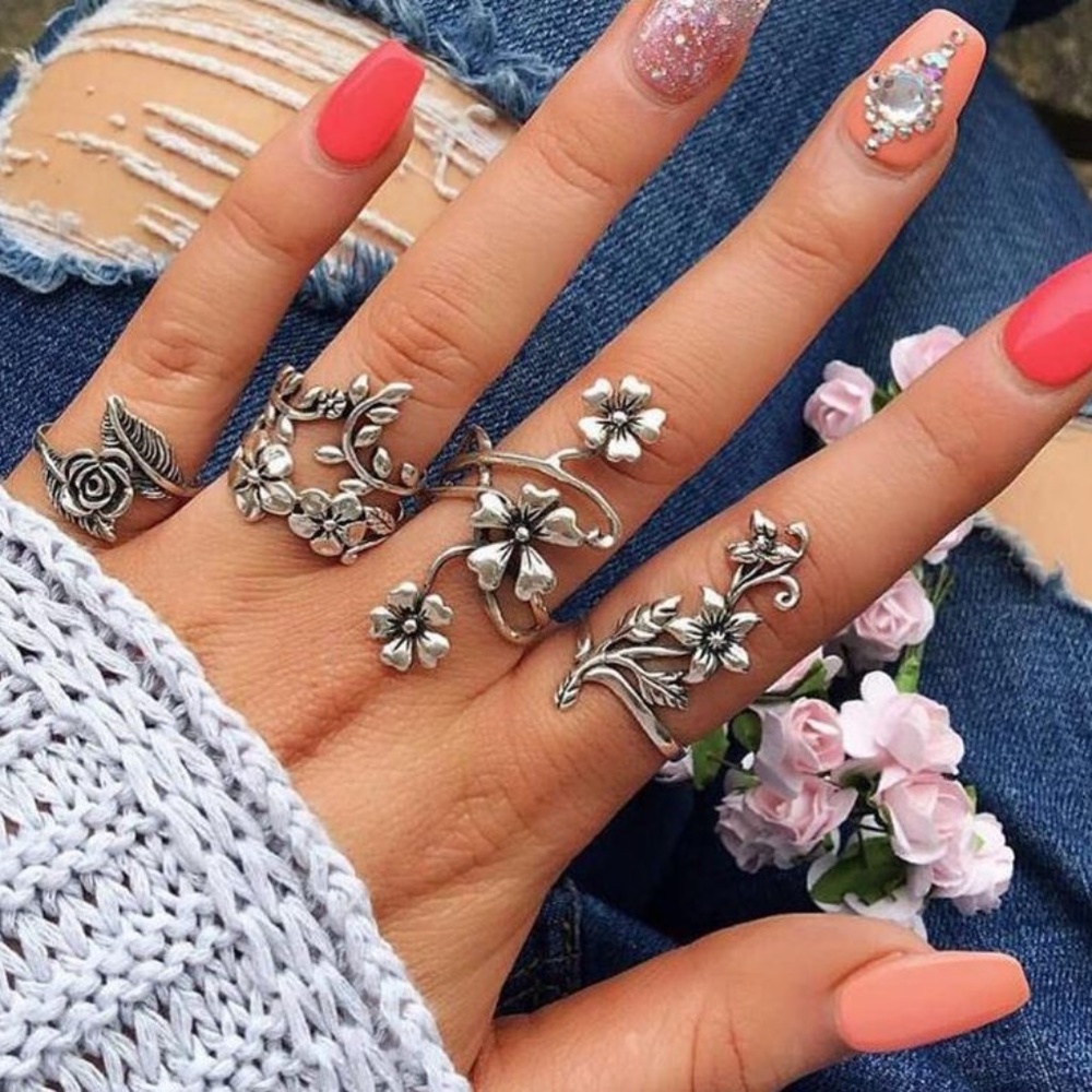 Vintage Rose Flower Ring Set - Picture 1 of 6